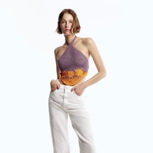 Zara Purple Halter Knit Top, Size M